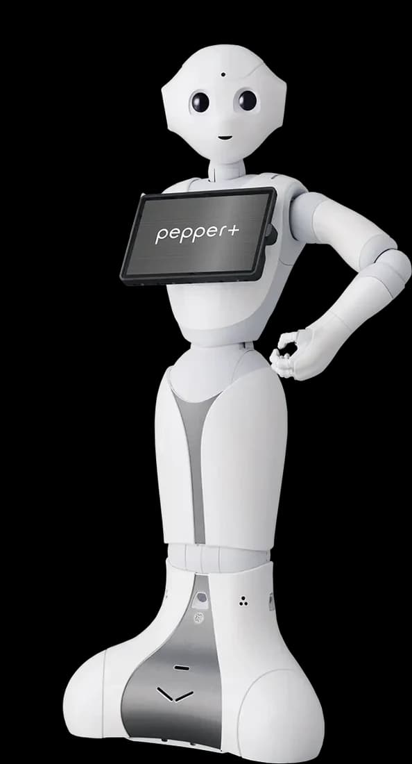 Robotul Pepper+ face cu mâna, cu tableta nouă de 11 inchi pe piept