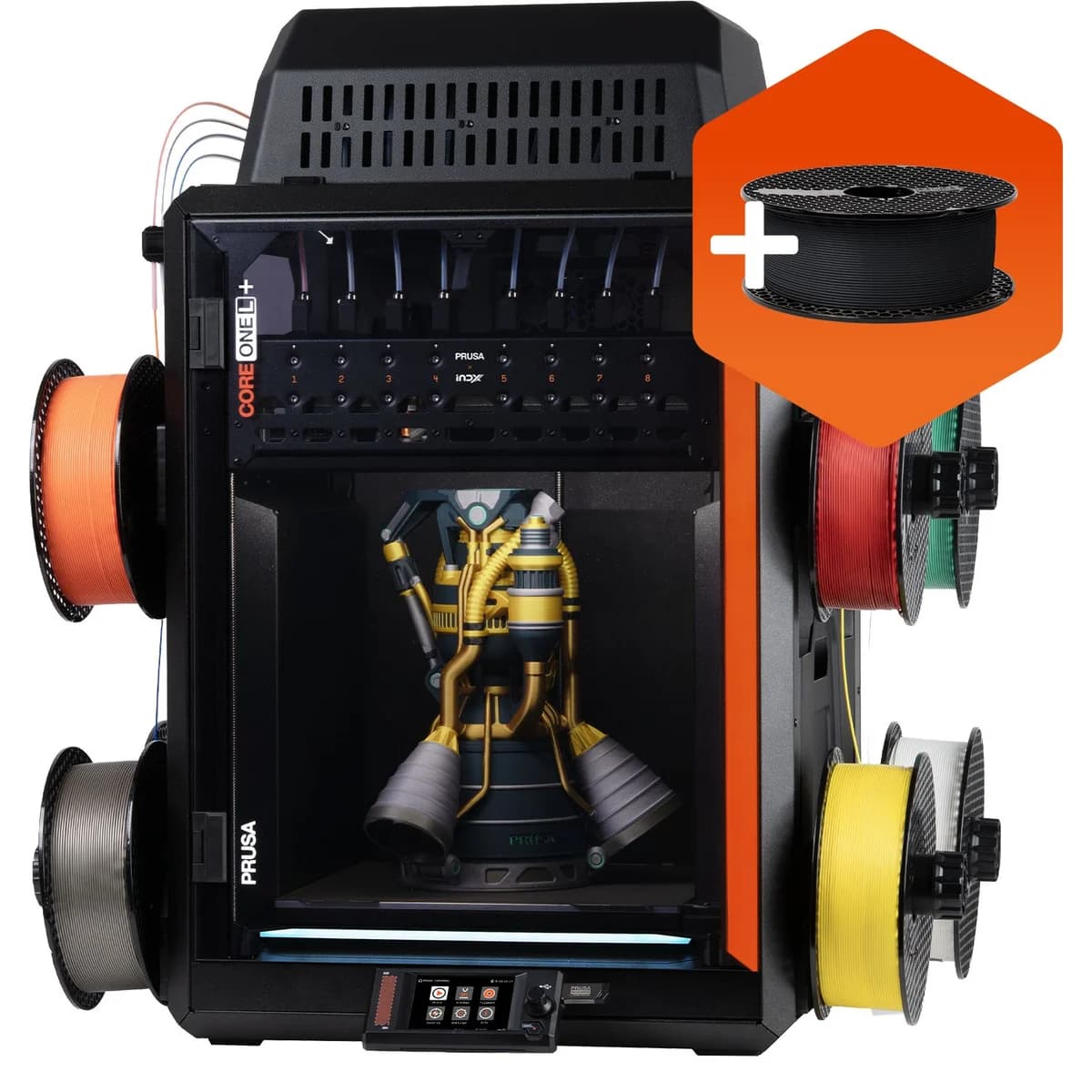 Prusa CORE One L+ INDX cu opt role de filament pe laterale